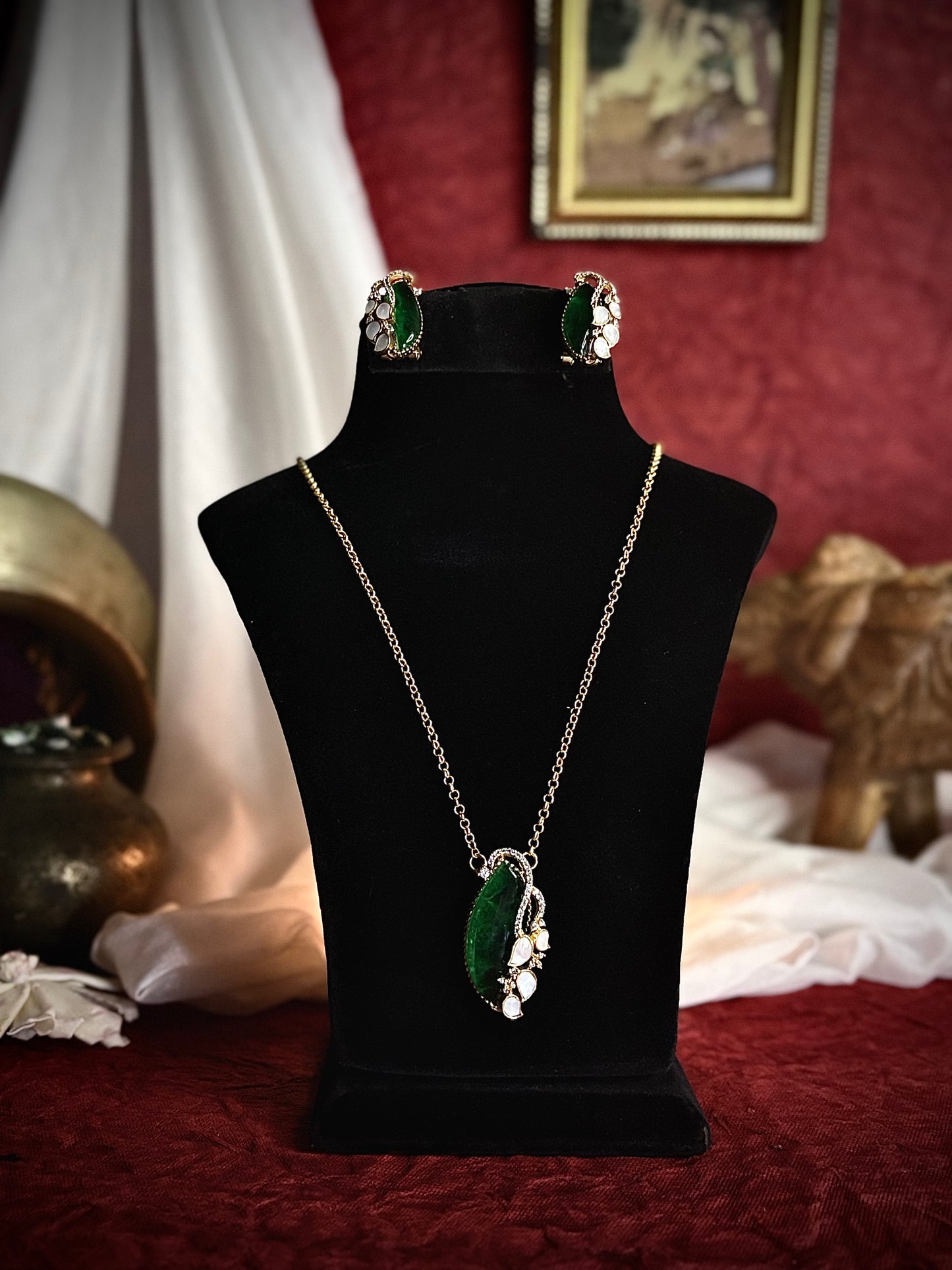 Emerald Peacock Pendant Set