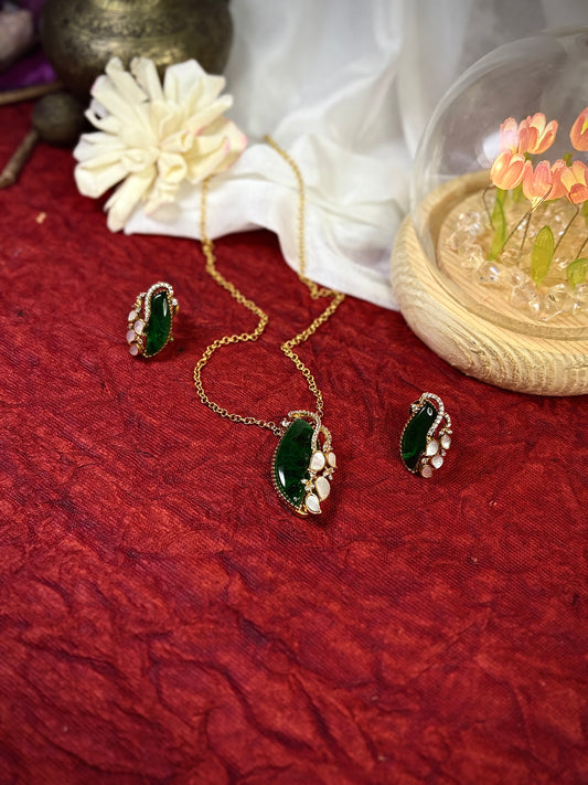 Emerald Peacock Pendant Set