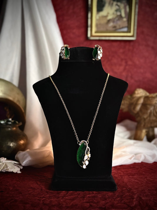 Emerald Peacock Pendant Set